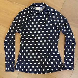 Boden Navy and White Polka Dot Fitted Rash Guard